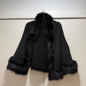 Elegant Black Faux Fur Trim Shrug